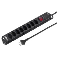 8xT13 3m Power Strip Black VARIABLE with Switch and Adhesive Magnets