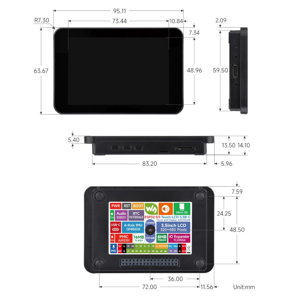Waveshare ESP32 S3 Touch LCD 3 5B C 3 5 Zoll 480 320 Mit OV5640 Kamera 